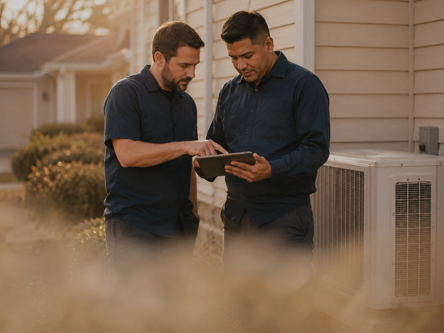 HVAC technician handling a customer call